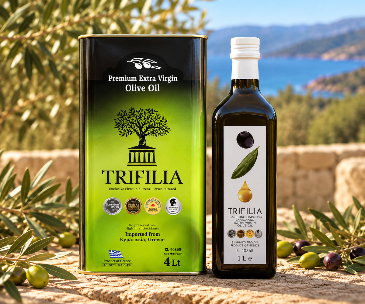 Kitchen & Table Bundle: Trifilia 4L tin and 1L glass bottle